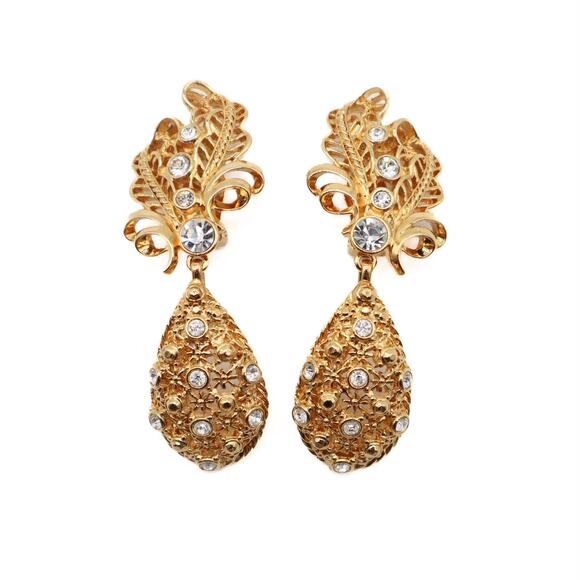 Jose Barrera Vintage For Avon Feather Drop Clip On Earrings - Picture 1 of 6